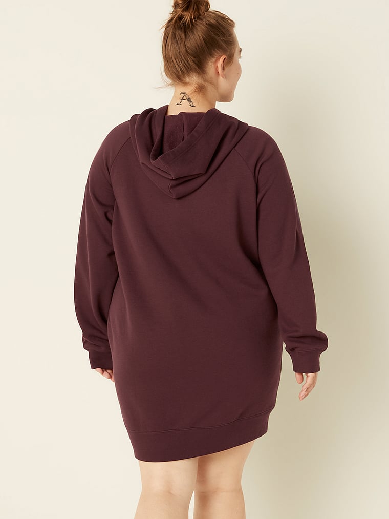 Fleece Hoodie Sweatshirt Dress - PINK 