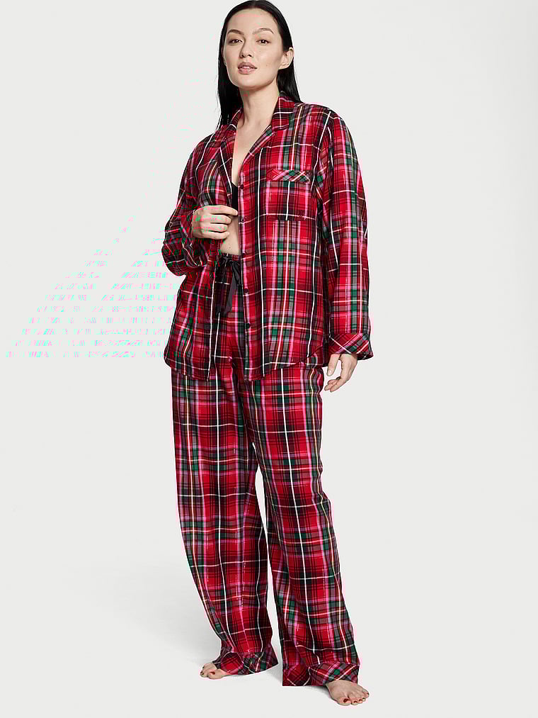 Victoria's Secret, Victoria's Secret Flannel Long Pajama Set, Bright Tartan Plaid, onModelFront, 4 of 5 Mia is 5'10" and wears L/Regular