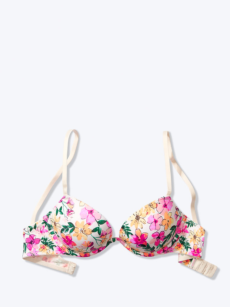 PINK Wear Everywhere Super Push-Up Bra, White Shell Multi Floral, offModelFront, 3 of 4