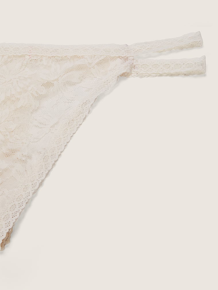 PINK Lace Strappy Thong Panty, Coconut White, detail, 3 of 3