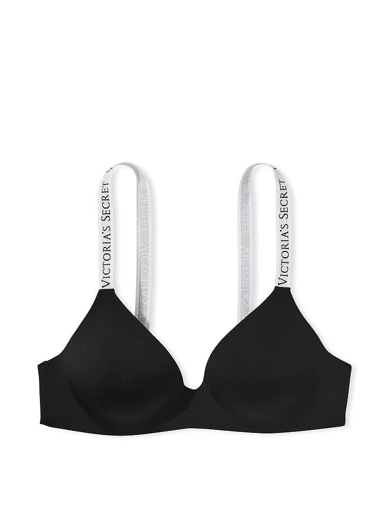 Victoria's Secret, The T-shirt Lightly Lined Wireless Bra, Black, offModelFront, 3 of 3