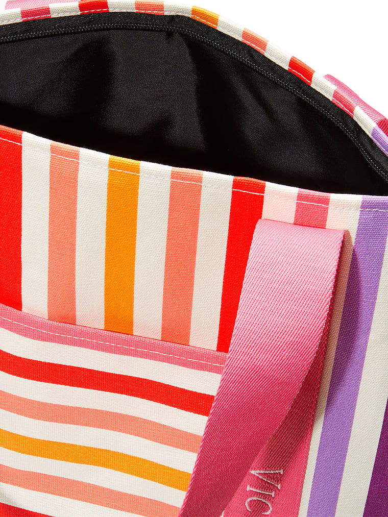 Victoria's Secret Large Weekender Tote Beach Travel Bag VS Pink Stripe Zip  Top