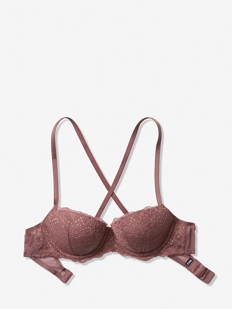 Details about   VICTORIAS SECRET PINK Date Lace Push-Up Padded Underwire Bra Tan 