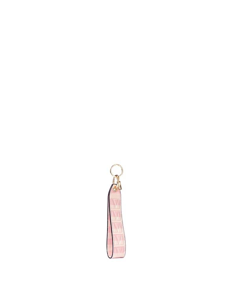 Victoria Secret VS Logo Signature Pink Stripe Wristlet strap/keychain NEW
