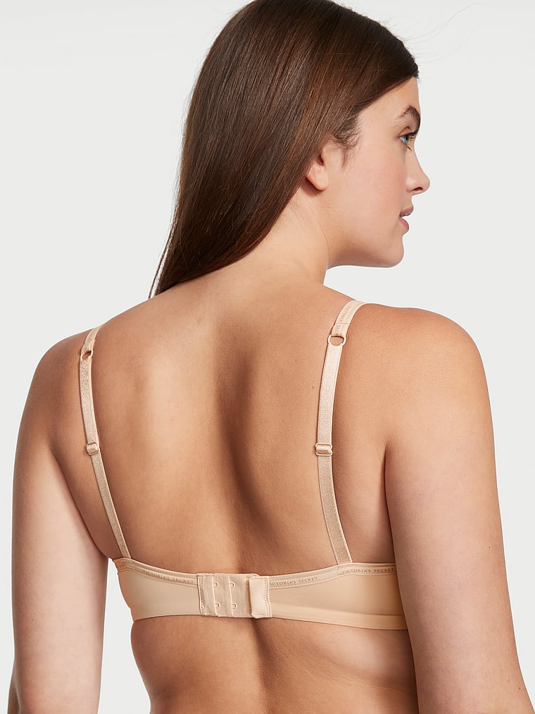 Victoria's Secret, The T-shirt Lightly Lined Pointelle Wireless Bra, Marzipan, onModelBack, 2 of 3 Abbey is 5'10" and wears 34DD (E) or Medium