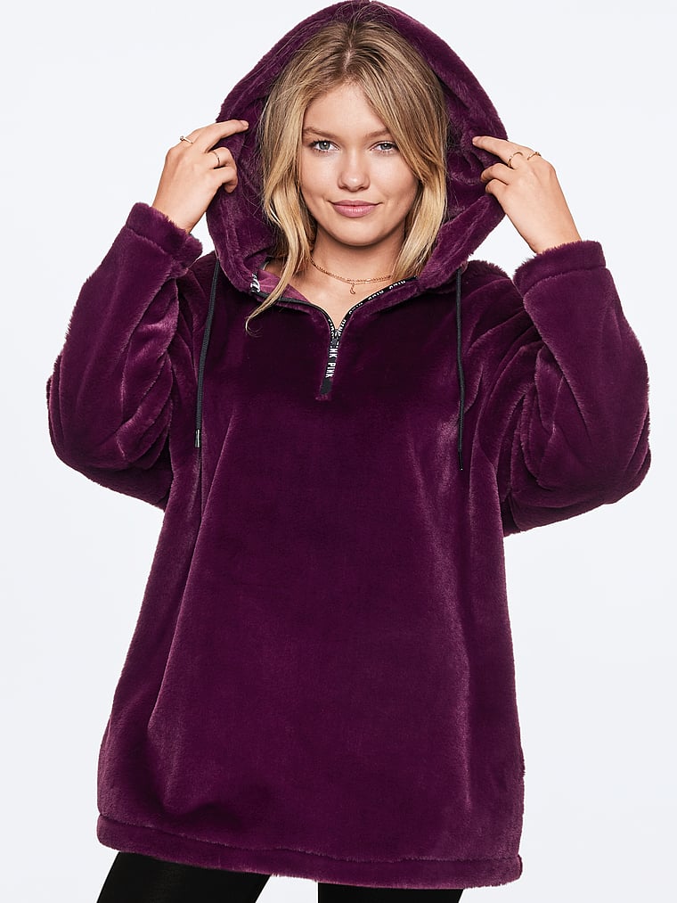 faux fur half zip hoodie