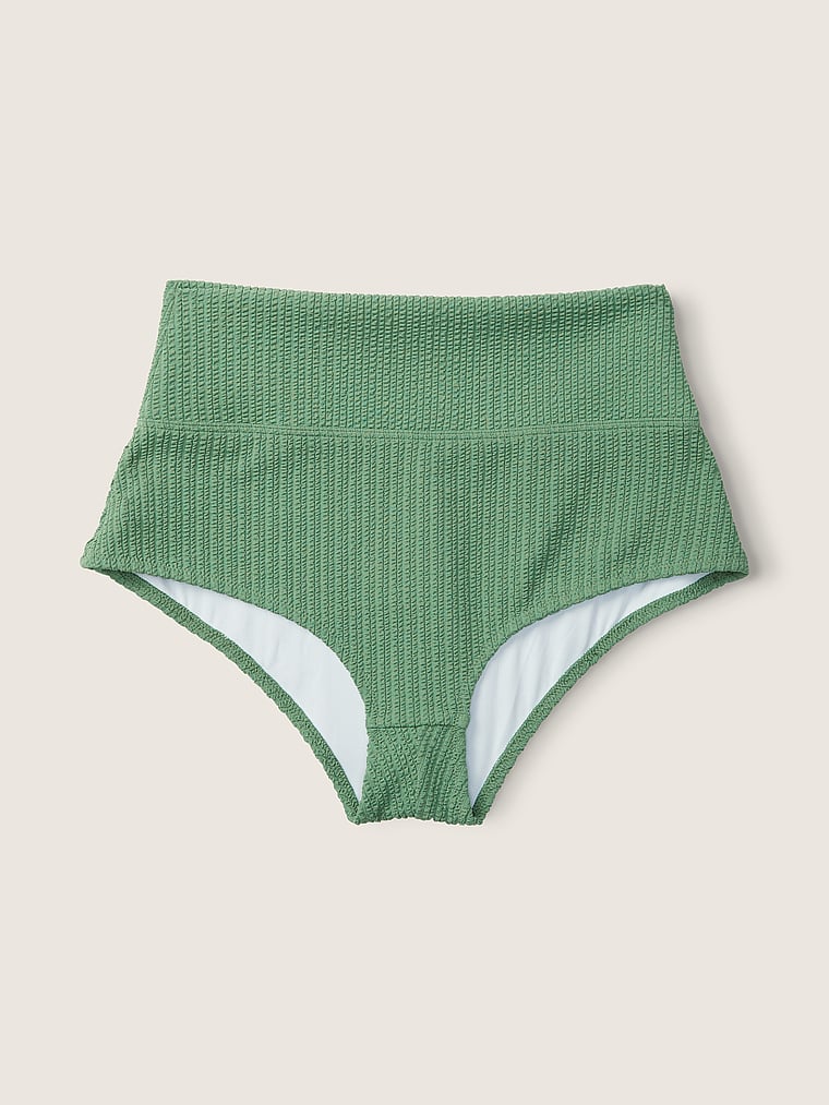 PINK Crinkle High-Waist Shortie Bikini Bottom, Soft Pine, offModelFront, 5 of 6