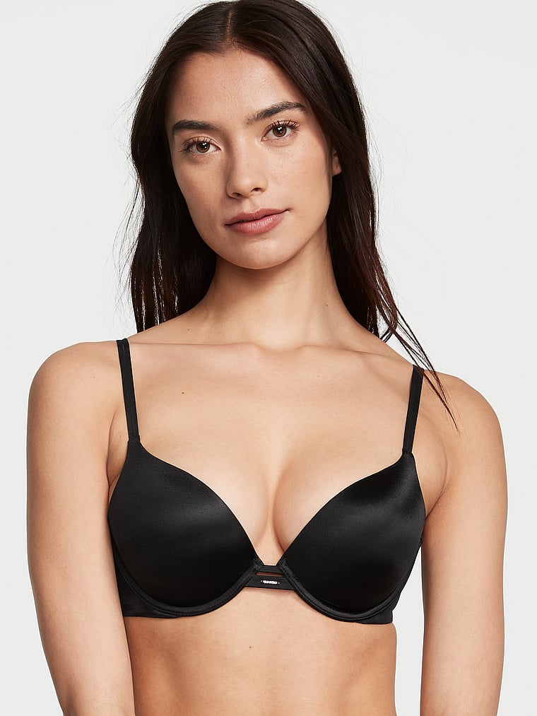 Victoria's Secret, Very Sexy Shine Strap Lace Push-Up Bra, Black, onModelFront, 1 of 6 Ame is 5'10" and wears 34B or Small