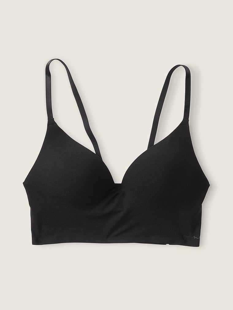 PINK Bralettes & Bra Tops Loungin' Wireless Push-Up Bra, Pure Black, offModelFront, 4 of 5