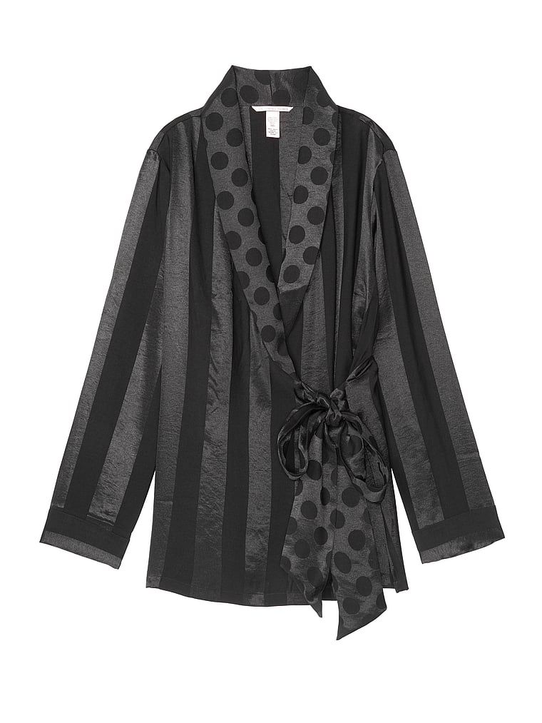 Kimono Victoria's Secret En Satin Noir - Taille M - Coupe Croisée - Neuf Avec étiquettes