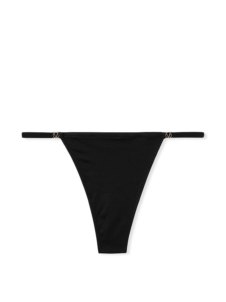Victoria's Secret, Love Cloud Adjustable String Thong Panty, Black, offModelFront, 2 of 4