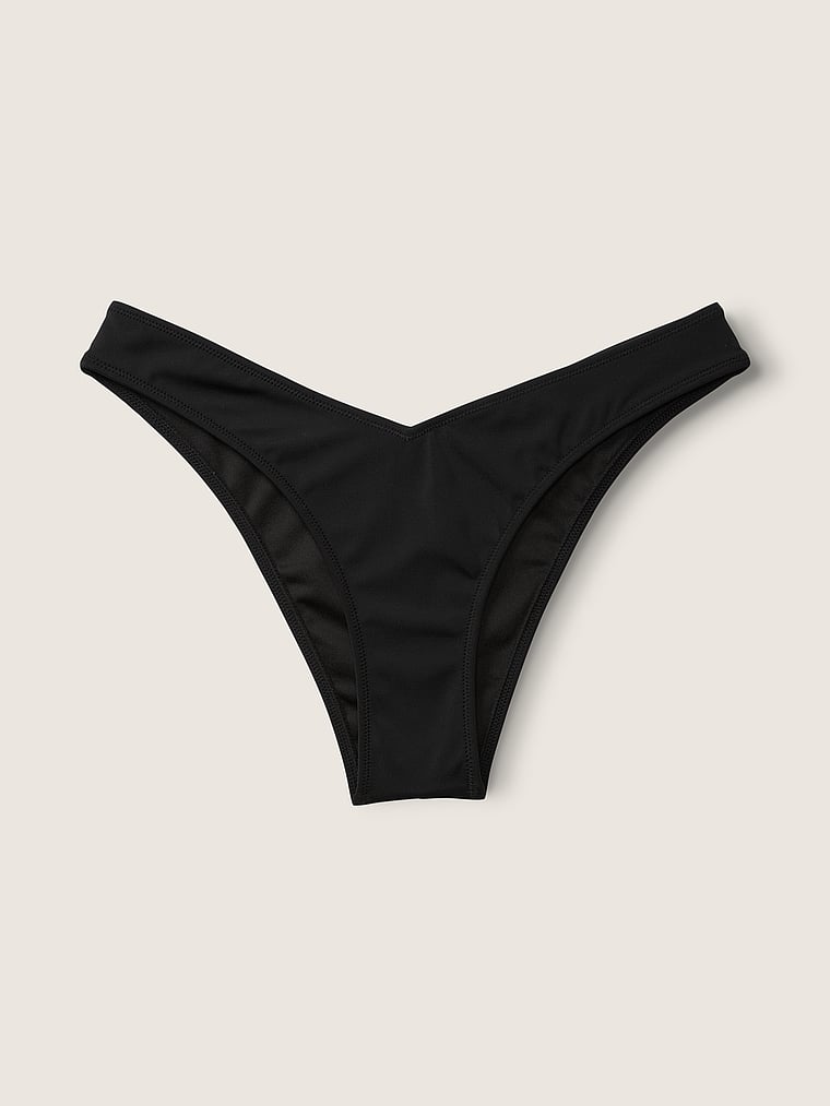 PINK V-Front Itsy Bikini Bottom, Pure Black, offModelFront, 4 of 7
