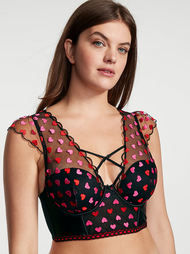 Lightly Lined Heart Embroidery Cap-Sleeve Corset Top