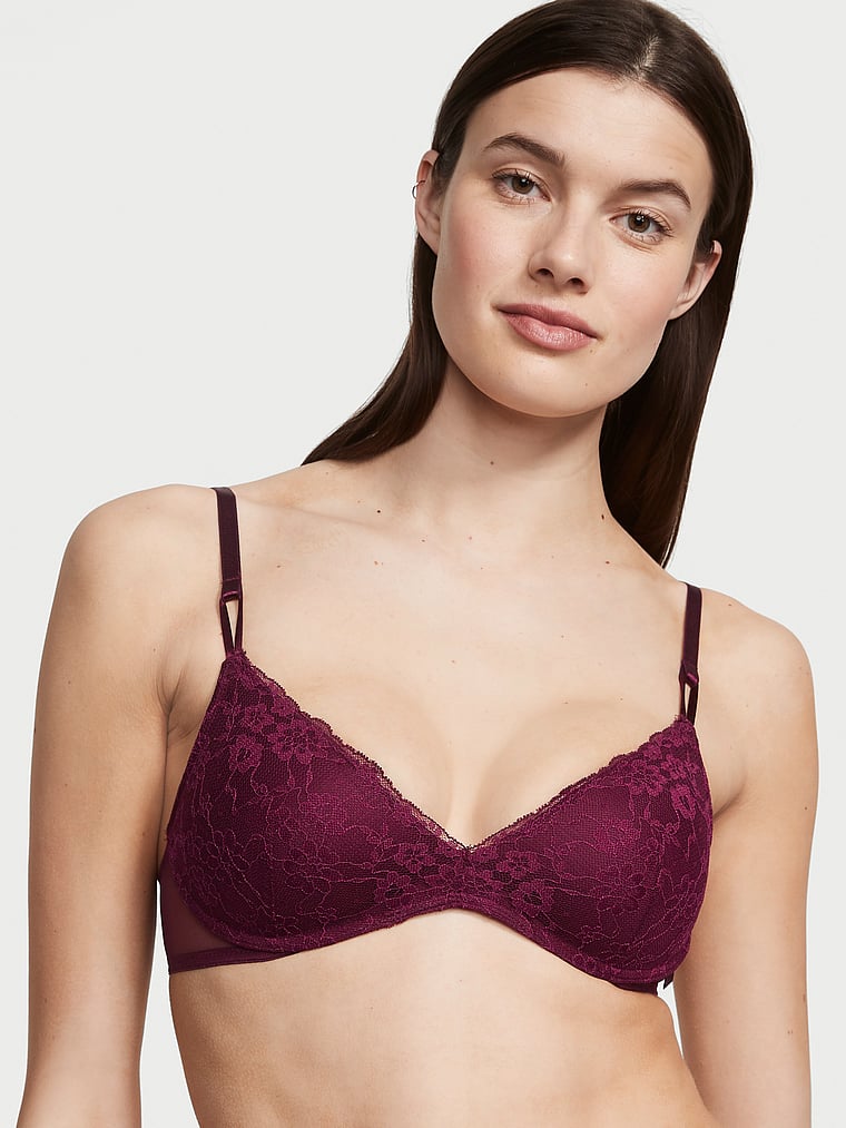 Ex Victoria's Secret Bra Padded Push-Up Front Clasp Floral Lace Overla –  Worsley_wear