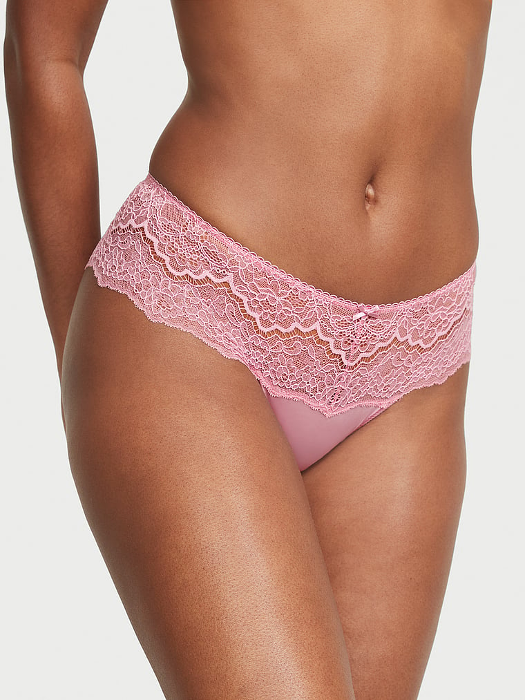 Lace Trim Hipster Thong Panty