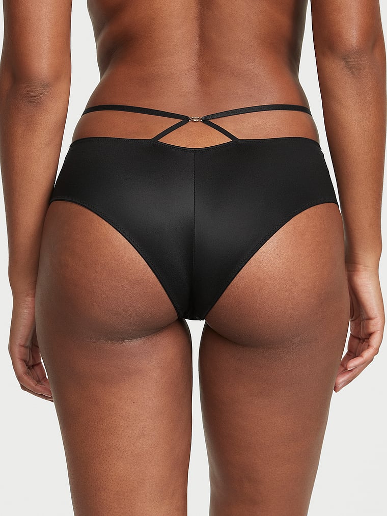 Victoria's Secret, Very Sexy So Obsessed Strappy Cheeky Panty, Black, onModelBack, 2 of 5 Ange-Marie is 5'10" or 178cm and wears Small