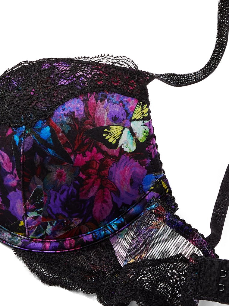 Victoria Secret 38C Bombshell Push Up Bikini Top Butterfly Print Shine Strap