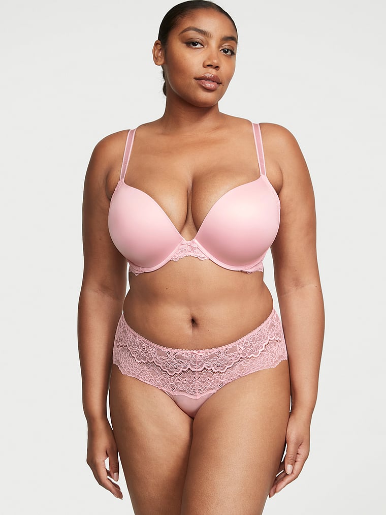 Victoria's Secret, Dream Angels Smooth & Lace Push-Up Bra, Pretty Blossom, onModelSide, 5 of 5 Brianna is 5'10" and wears 38DD (E) or Extra Large