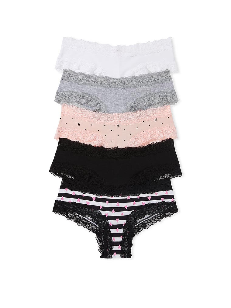 5-Pack Lace Waist Cotton Cheeky Panties