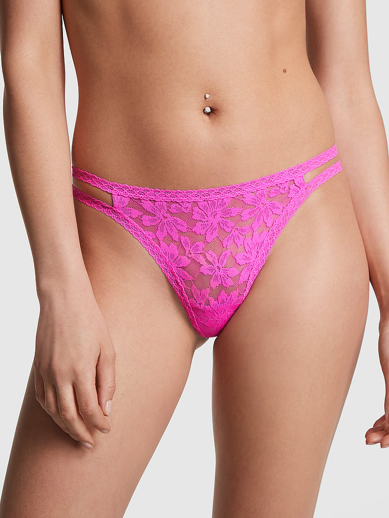 Lace Strappy Thong Panty - PINK