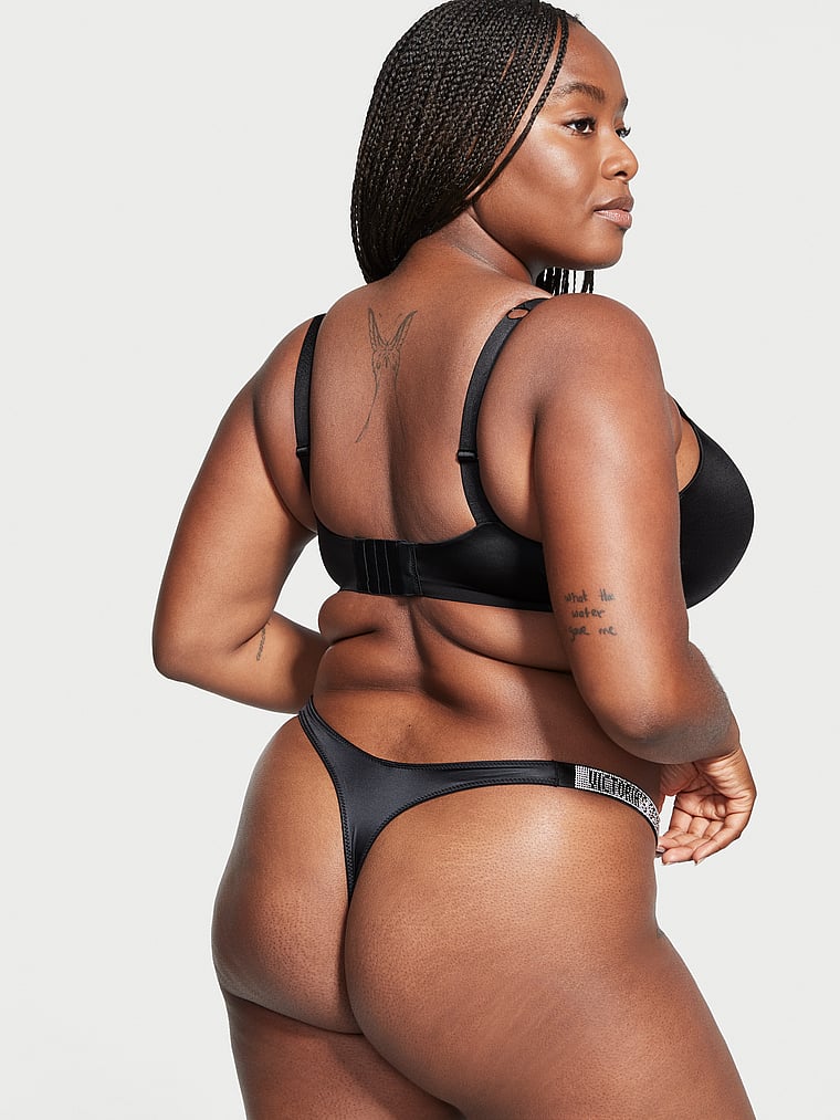 Victoria's Secret, Very Sexy Shine Strap Thong Panty, Black, onModelBack, 3 of 3 Enga is 5'7" or 170cm and wears Large