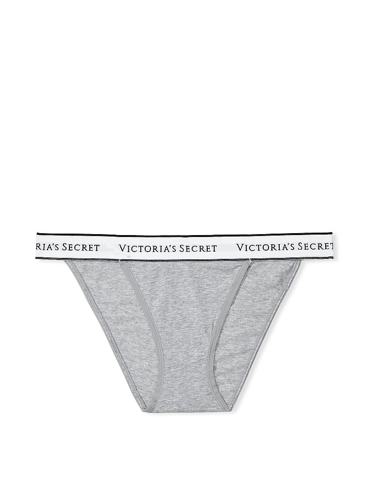 Victoria's Secret, Cotton Logo Cotton Tanga Panty, Heather Gray, offModelFront, 4 of 4