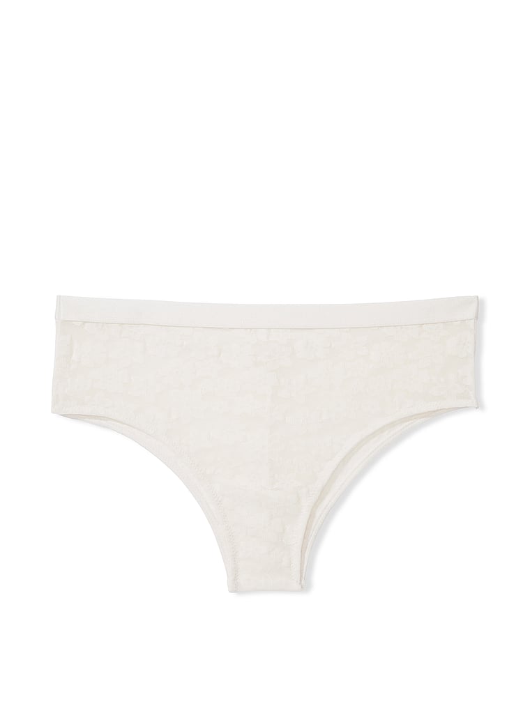 PINK Wear Everywhere Lace Cheekster Panty, White, offModelFront, 3 of 3