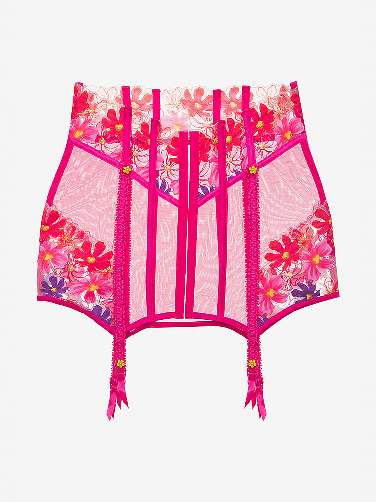 Victoria's Secret, For Love & Lemons Anemone Floral Garter Skirt, Bright Pink, offModelFront, 4 of 6