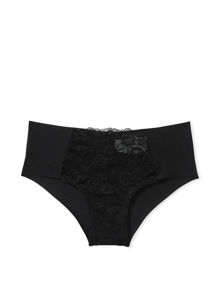 Victoria's Secret, No-Show No-Show Lace Cheeky Panty, Black, offModelFront, 3 of 3