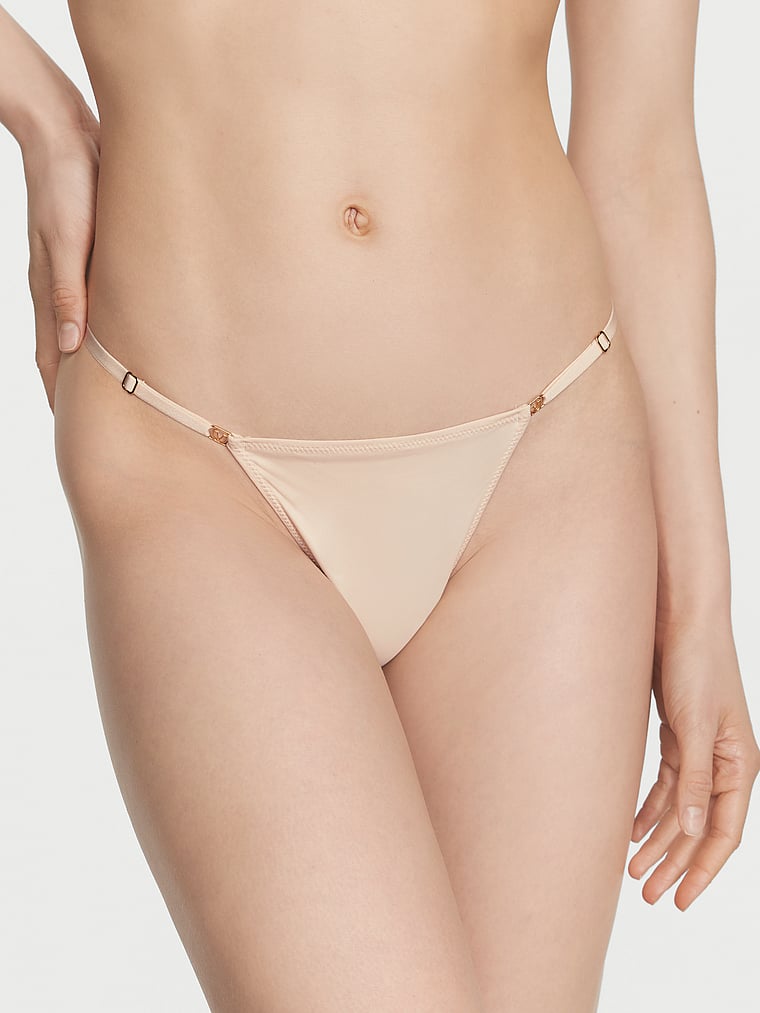 Victoria's Secret, Love Cloud Adjustable String Thong Panty, Marzipan, onModelFront, 1 of 3 Lotta is 5'10" and wears Small