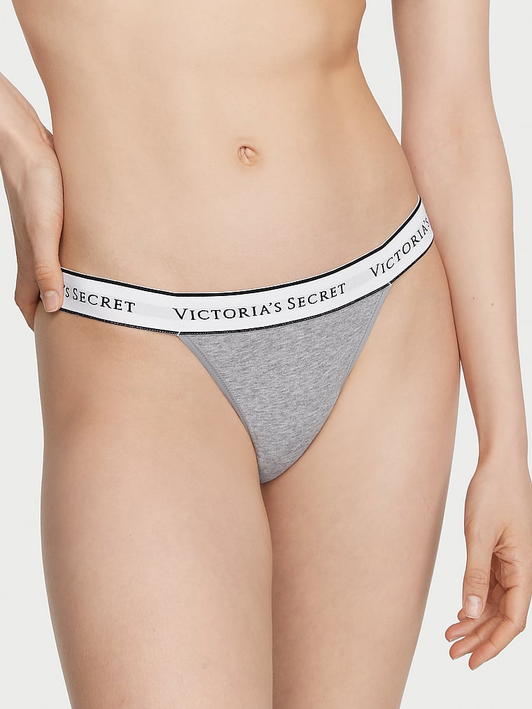 Victoria's Secret, Cotton Logo Cotton Tanga Panty, Heather Gray, onModelFront, 1 of 4 Lotta is 5'10" or 178cm and wears Small