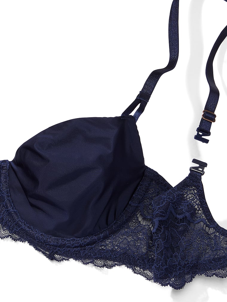 BRAND NEW -32DDD- Victoria's Secret baby blue/ black Unlined Lace-Up  Balconette