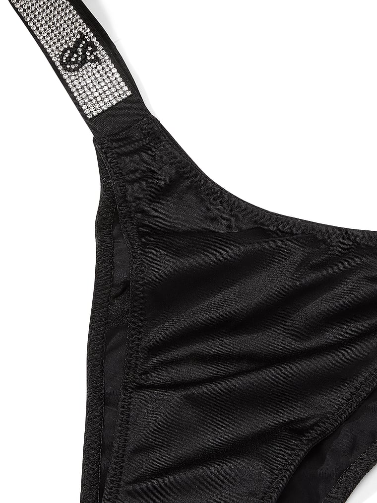 Victoria's Secret Very Sexy shine strap bra set Rhinestones black thong  panty