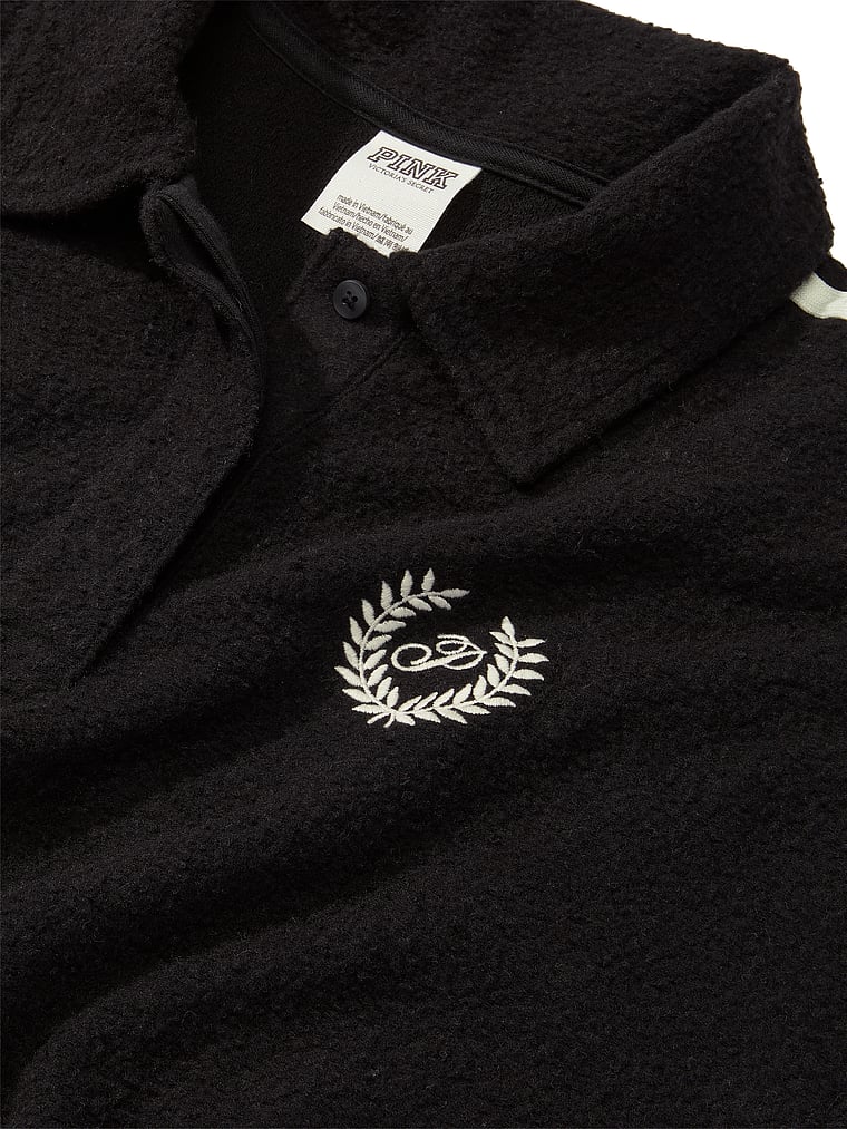 PINK Reverse Fleece Cropped Polo Sweatshirt, Black, detail, 4 of 5