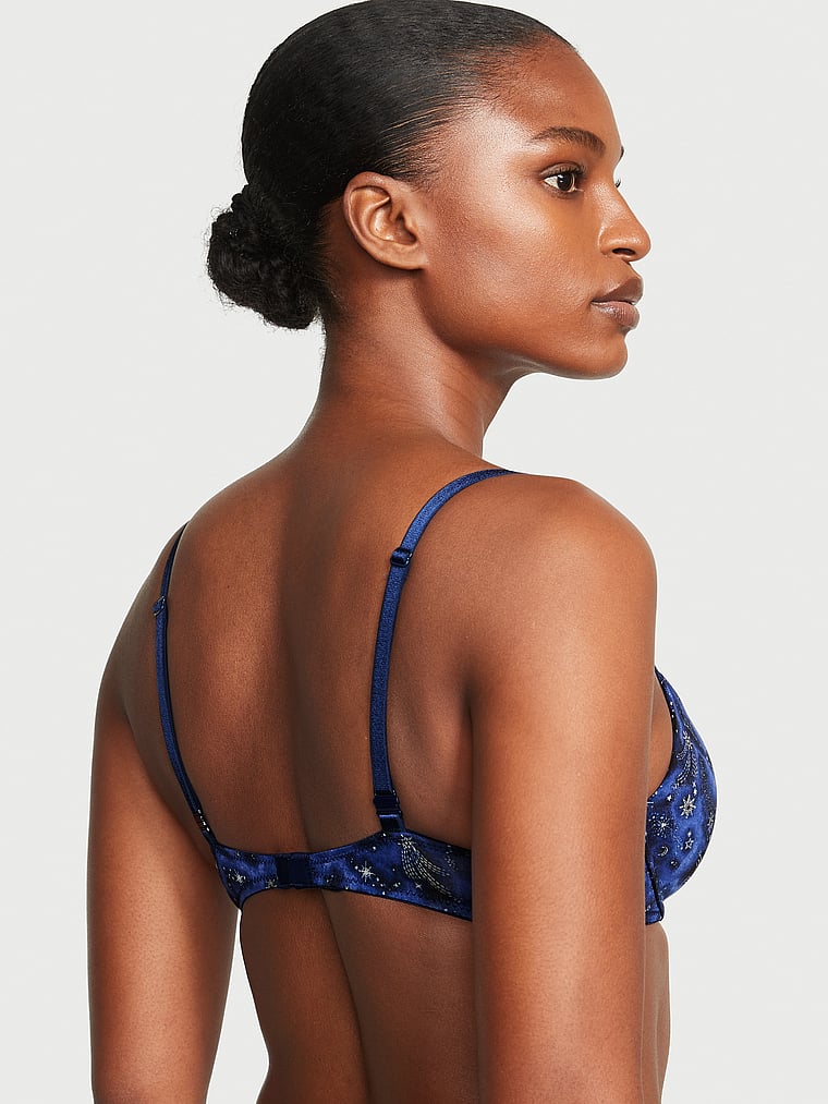 Victoria's Secret Noir Navy Embroidery Blue Embroidered Lightly Lined Demi  Bra