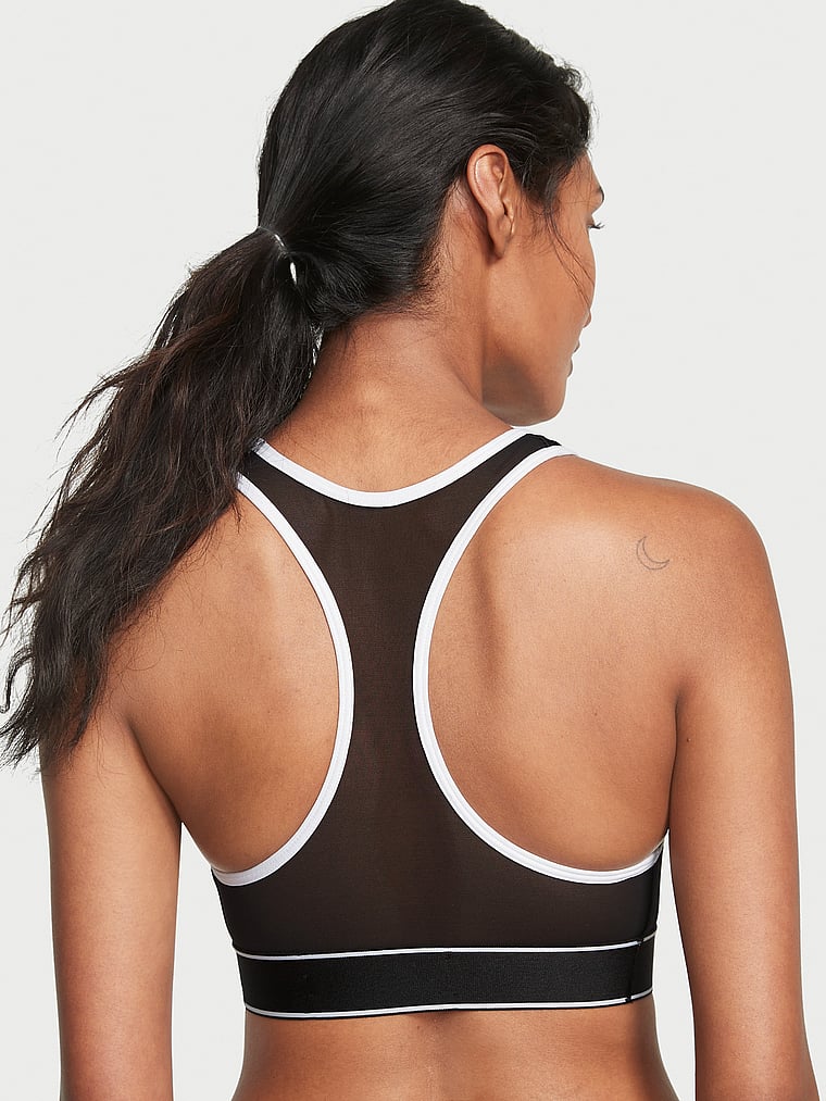 Victoria's Secret, Victoria's Secret Player Sports Bra, Black White Contrast, onModelBack, 2 of 4 Shaanti is 5'9" or 175cm and wears 32B or Small