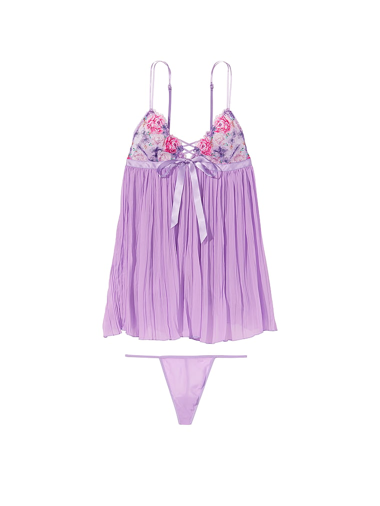 Floral Embroidery Pleated Babydoll