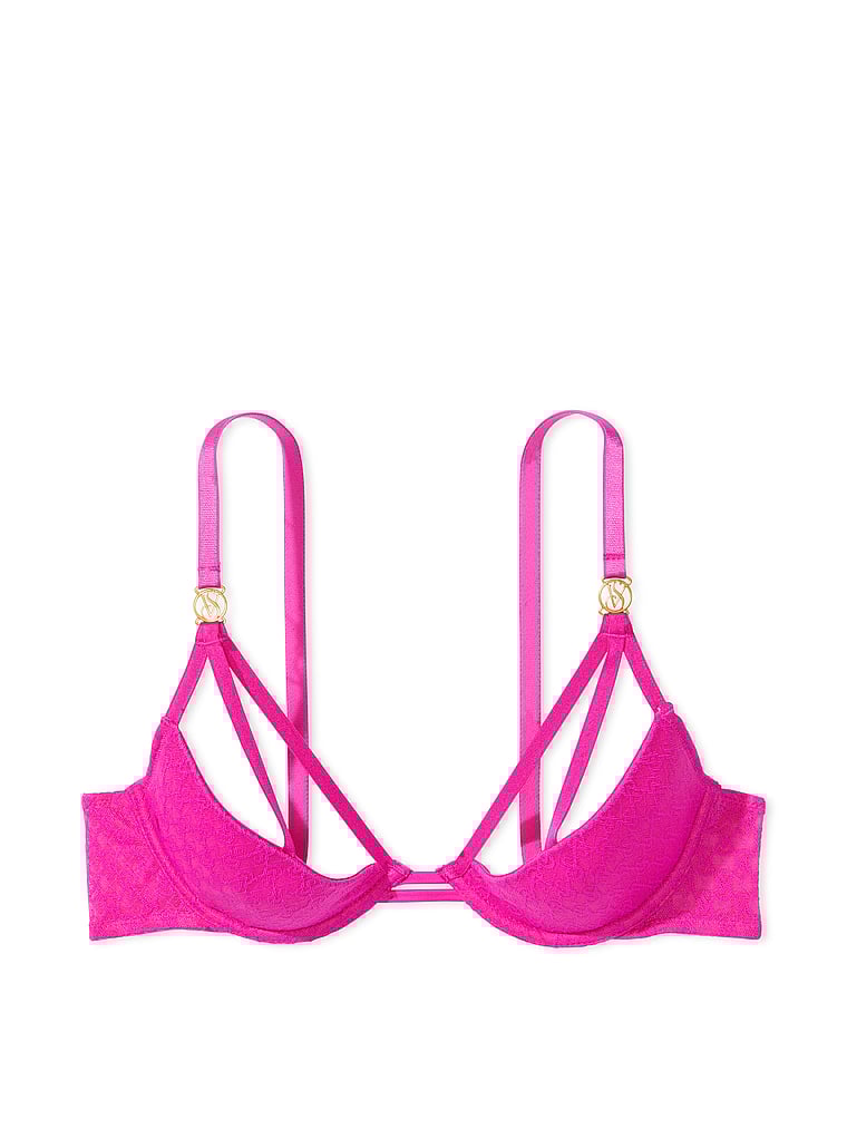 Victoria's Secret, Very Sexy Logo Lace Open-Cup Demi Bra, Fuchsia Frenzy, offModelFront, 4 of 5