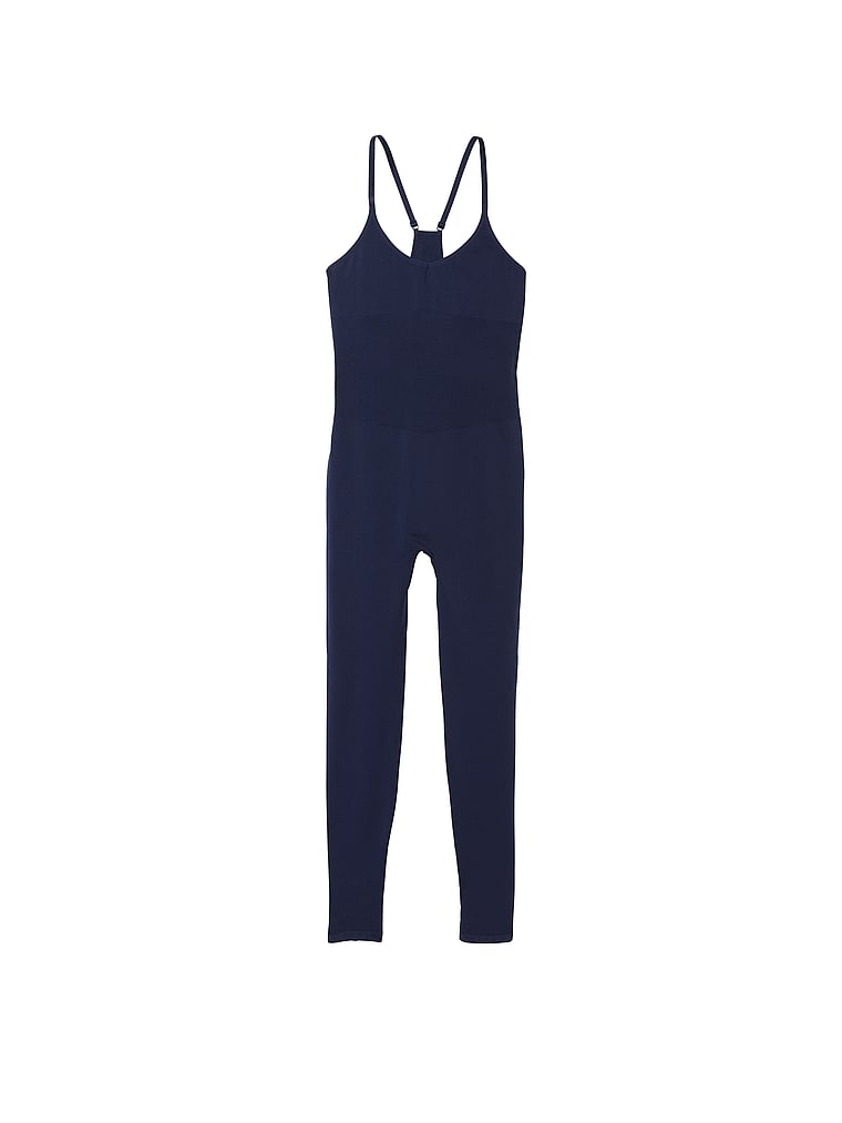 PINK Seamless Workout Onesie, Midnight Navy, offModelFront, 3 of 3