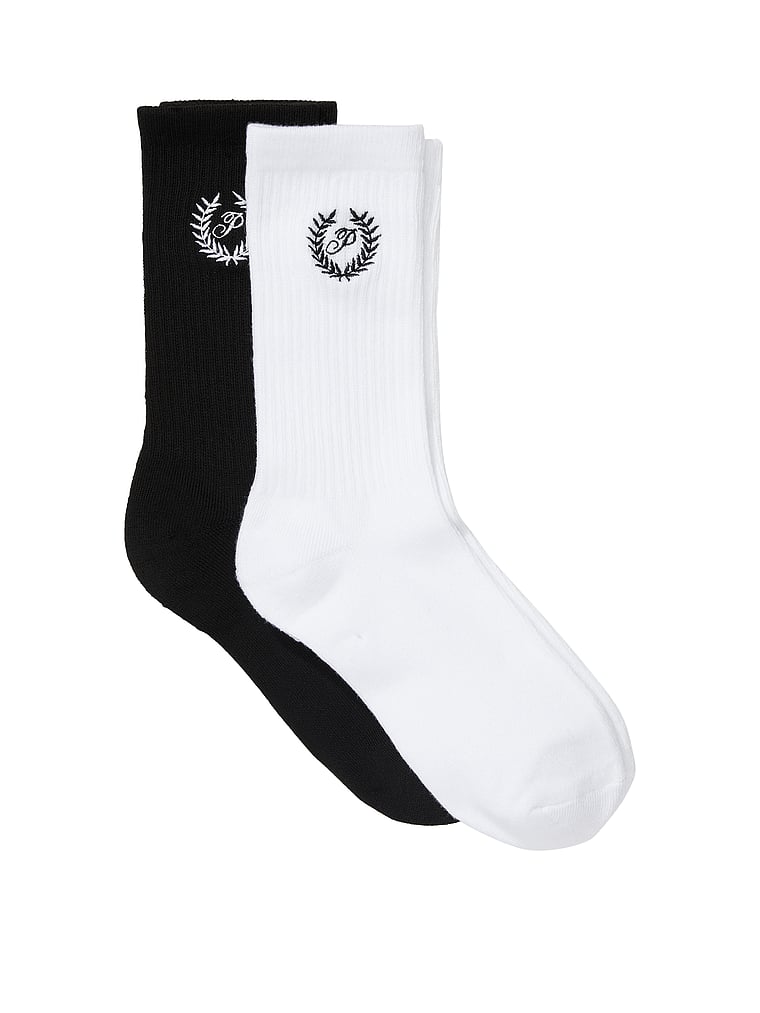 PINK 2-Pack Crew Socks, Optic White  Pure Black, offModelFront, 1 of 1