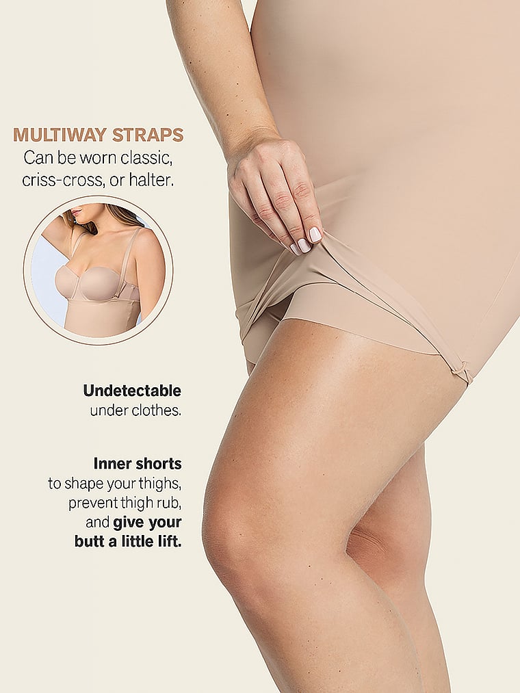 Victoria's Secret, Leonisa Shapewear Moderate Compression Sculpting Skort Slip, Beige, onModelSide, 3 of 4