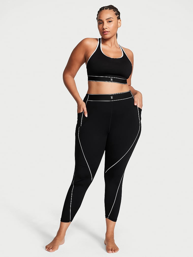 Victoria's Secret, Victoria's Secret Player Sports Bra, Black White Contrast, onModelSide, 4 of 4 Shadia  is 5'11" or 180cm and wears 38DD (E) or Extra Extra Large