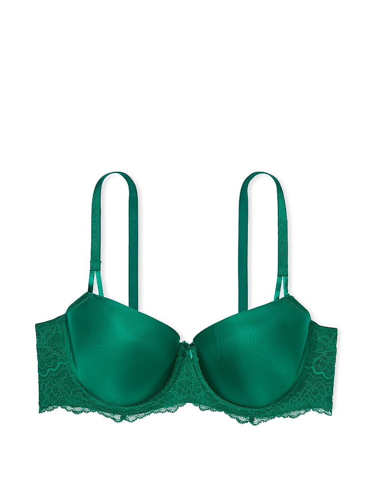 Victoria's Secret, Dream Angels Lightly Lined Smooth Balconette Bra, Spruce Green, offModelFront, 3 of 3