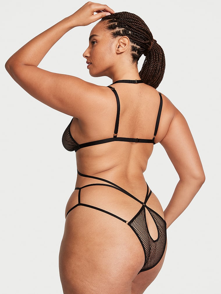 Victoria's Secret, Very Sexy Fishnet Mesh Unlined Strappy Teddy, Black, onModelBack, 2 of 3 Shadia is 5'11" and wears 38DD (E) or Extra Extra Large