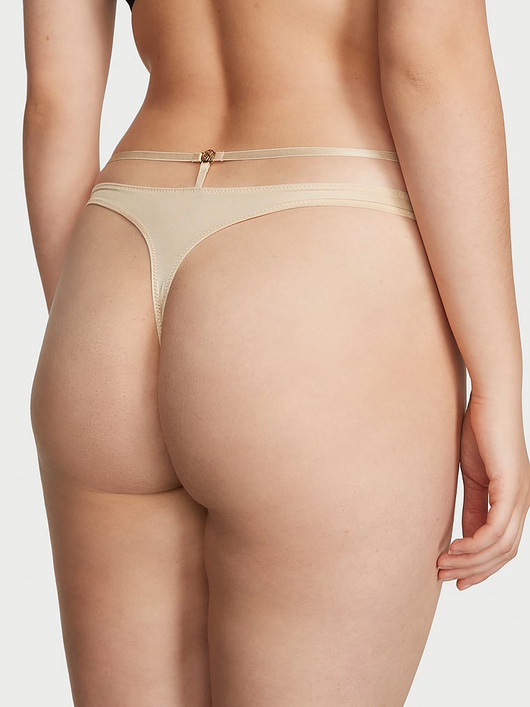 Victoria's Secret Very Sexy Strappy Thong Silky Smooth Satin V-String Panty  XS 