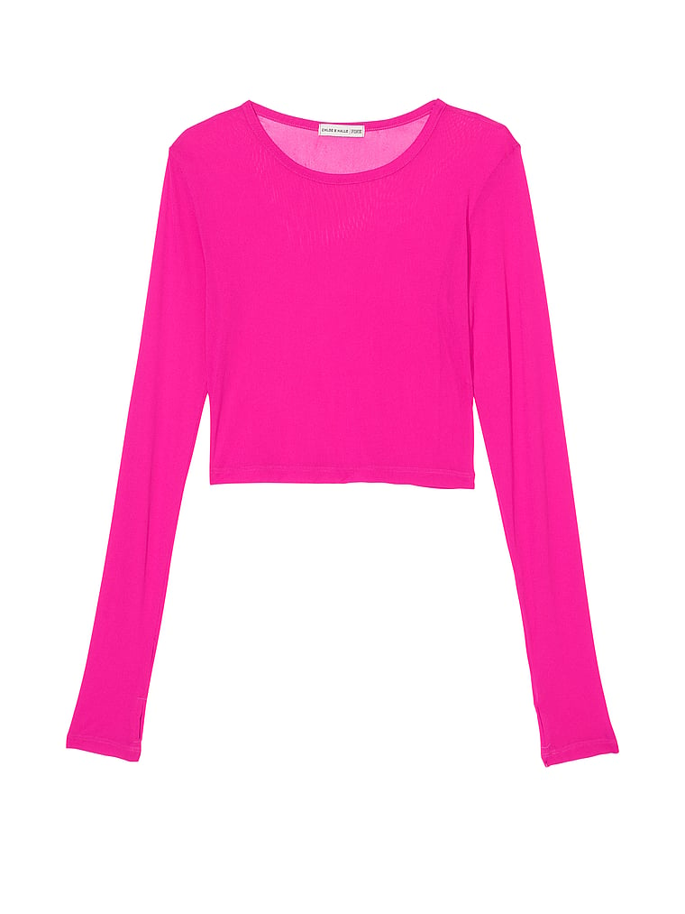 PINK Chlöe x Halle Mesh Long-Sleeve Crop Top, offModelFront, 3 of 3