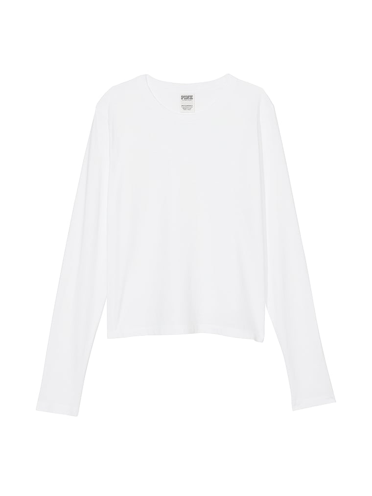 PINK Cotton Long-Sleeve T-Shirt, Optic White, offModelFront, 3 of 3