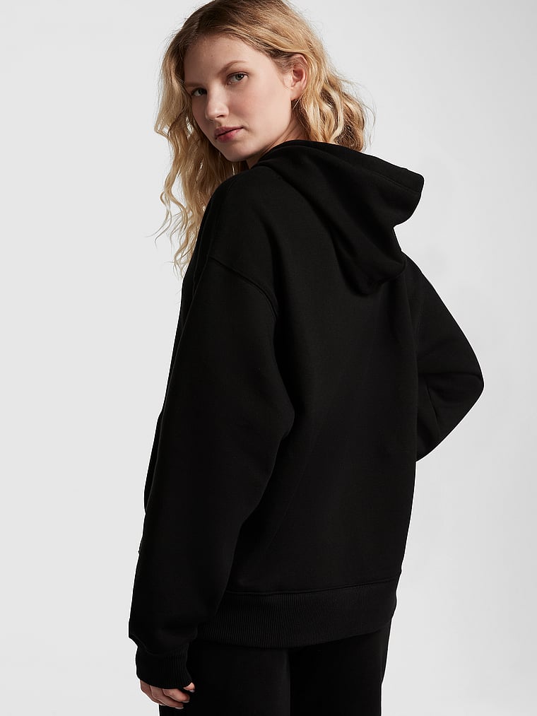 PINK Premium Fleece Oversized Hoodie, Pure Black, onModelBack, 2 of 5 Anabel is 5'8" and wears Small