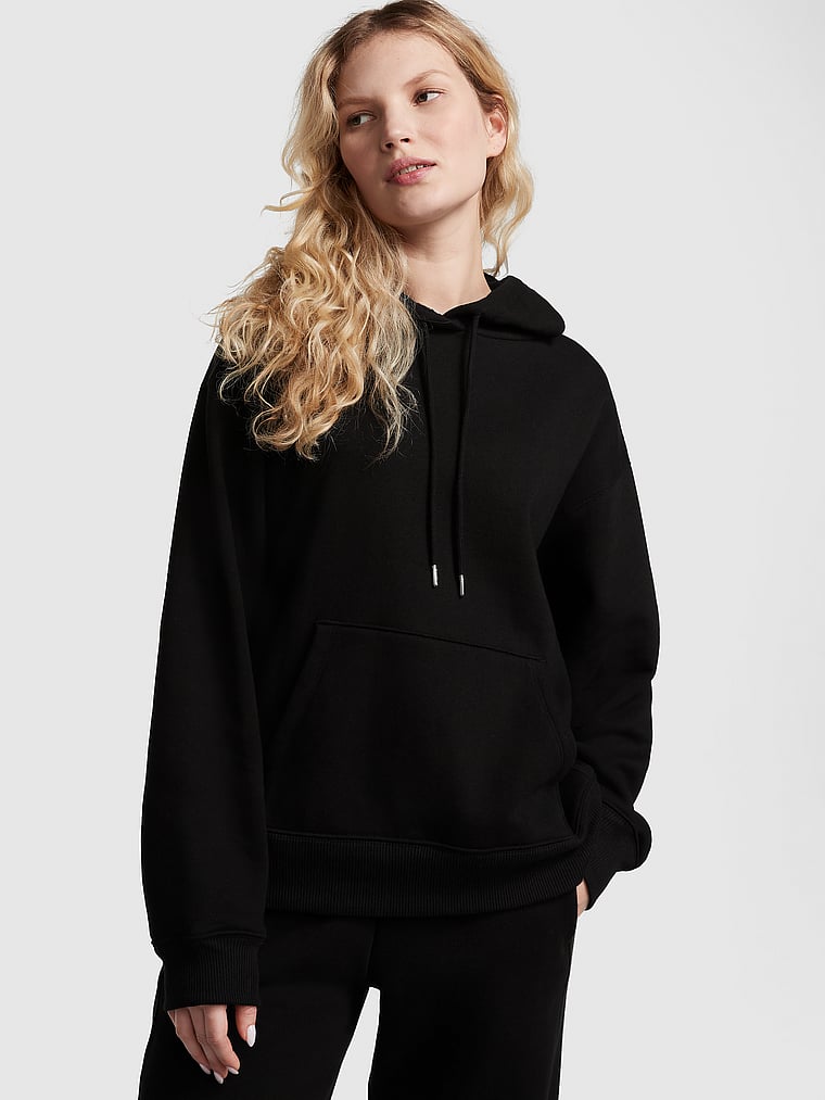 PINK Premium Fleece Oversized Hoodie, Pure Black, onModelFront, 1 of 5 Anabel is 5'8" and wears Small