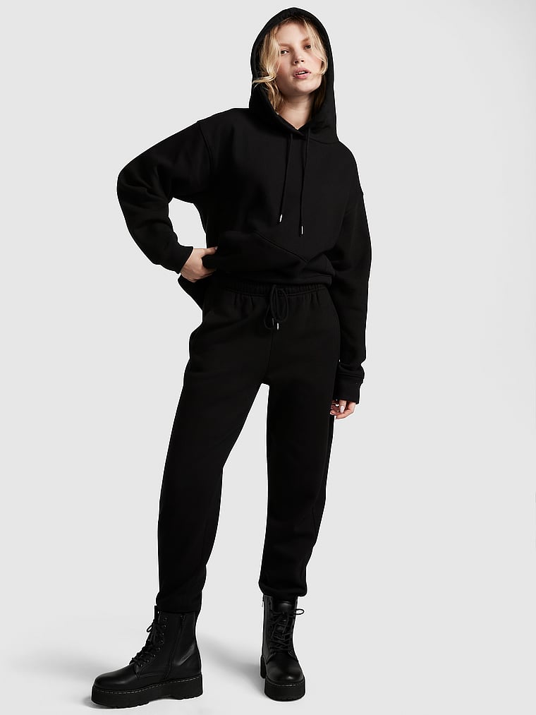 PINK Premium Fleece Oversized Hoodie, Pure Black, onModelSide, 3 of 5 Anabel is 5'8" and wears Small